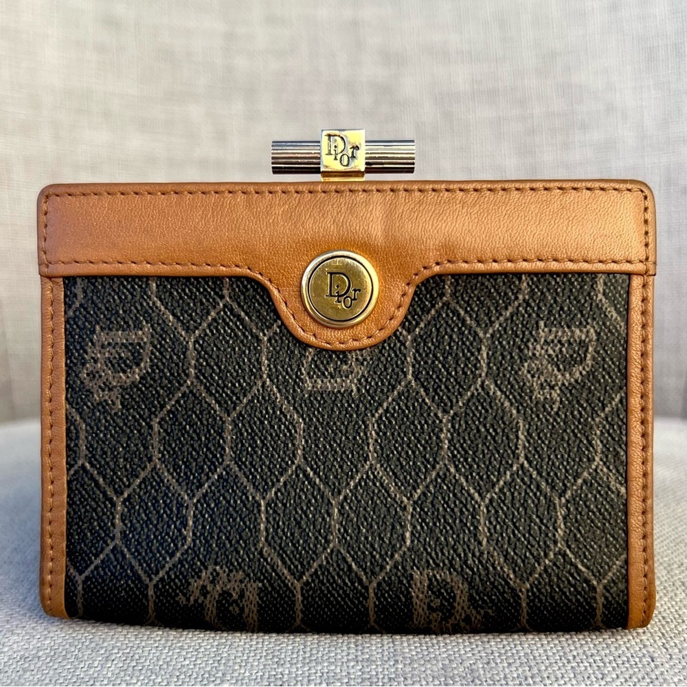 Christian Dior Honeycomb Canvas Coin Purse PVC Leather